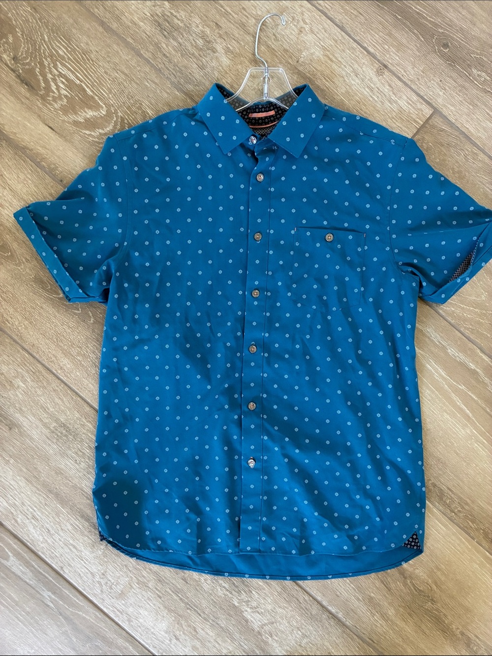 Ted Baker London Teal Short-Sleeve Button-Down with Micro Dot Print